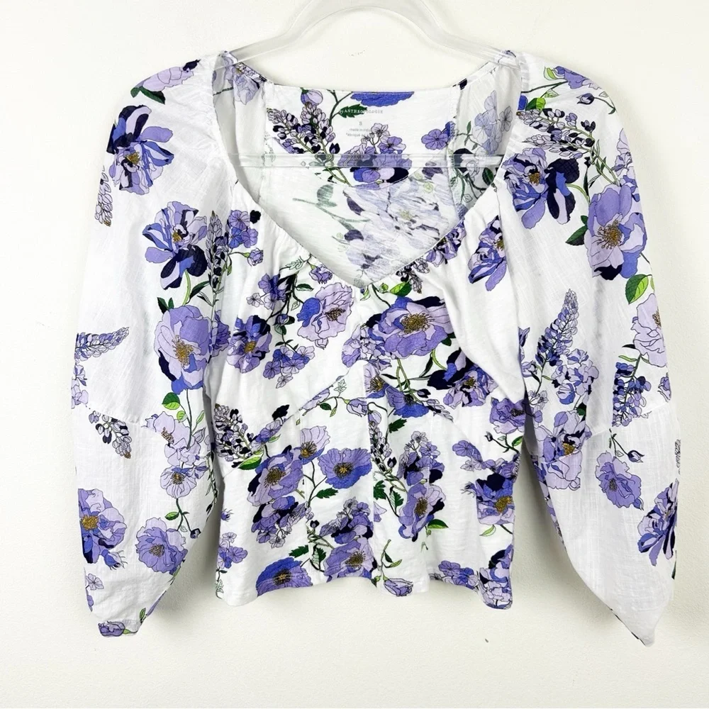 By Anthropologie V-neck ruched knit top purple coral 3/4 sleeve blouse size: S - Picture 2 of 13